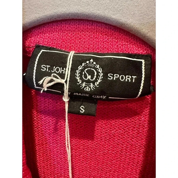 St.‎ John Sport Pink Black Striped Knit Collared Zip Up Jacket Size Small - Picture 6 of 6